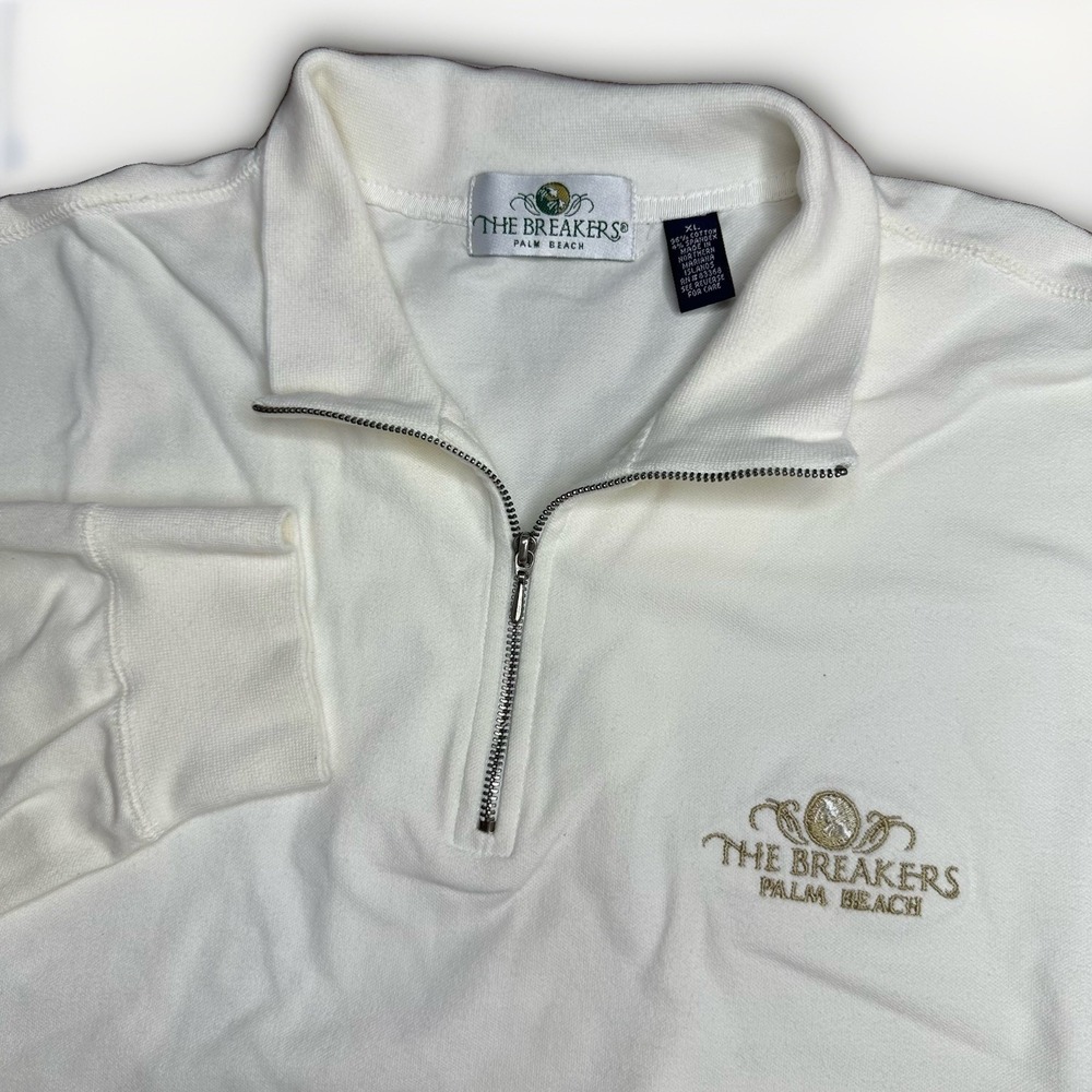 Vintage The Breakers Palm Beach 1/4 Zip Pullover Men XL Ivory Ocean Golf Florida